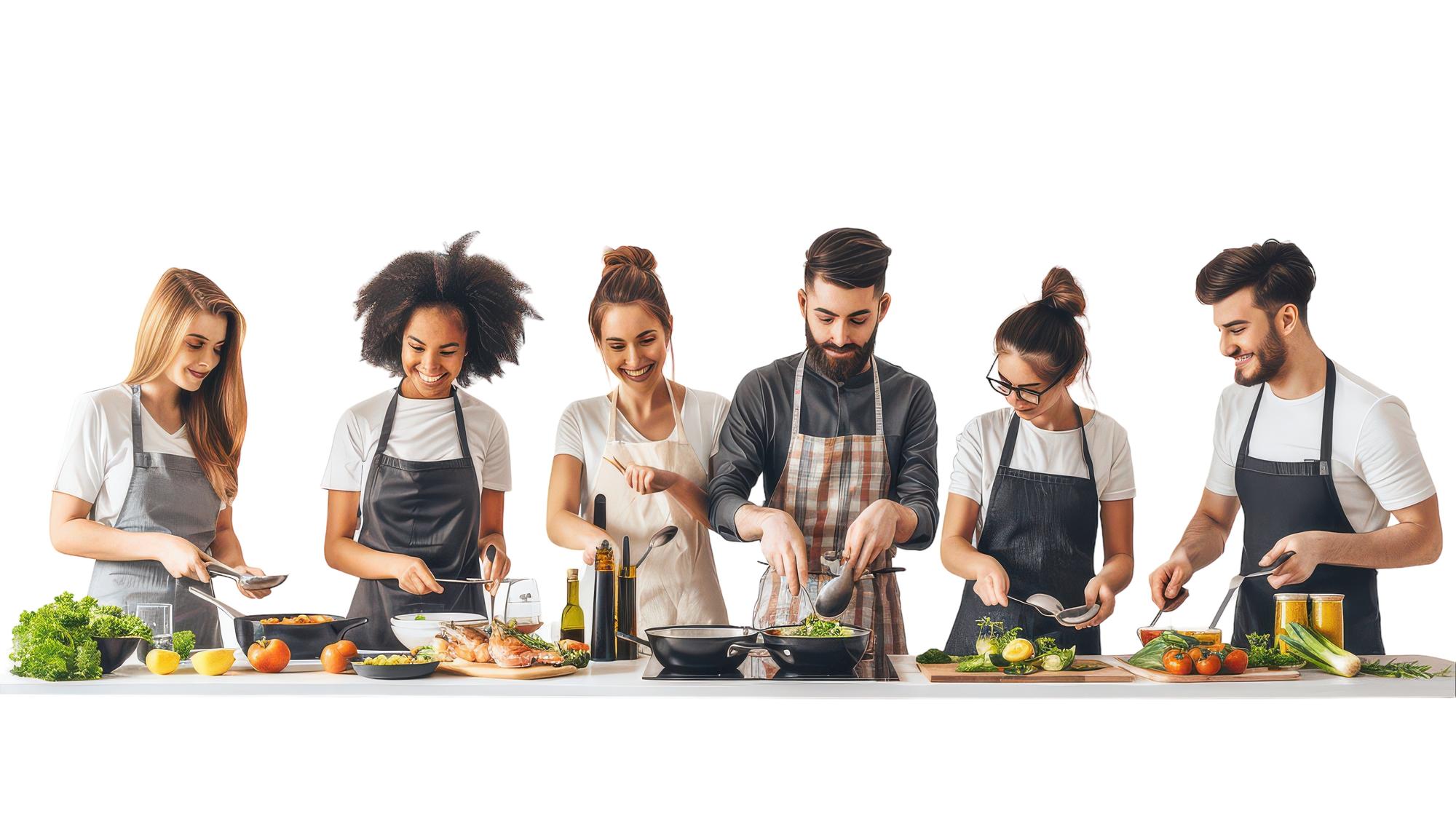 Small group cooking in professional kitchen